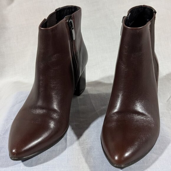 ECCO Pointy Brandy Coloured Ankle Boots With Zipper Block Heel Women's 7 - 7.5 - Picture 8 of 8